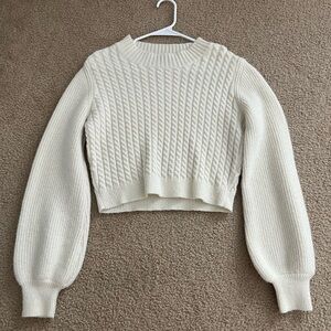 Forever 21 White Cable Knit Cropped Sweater